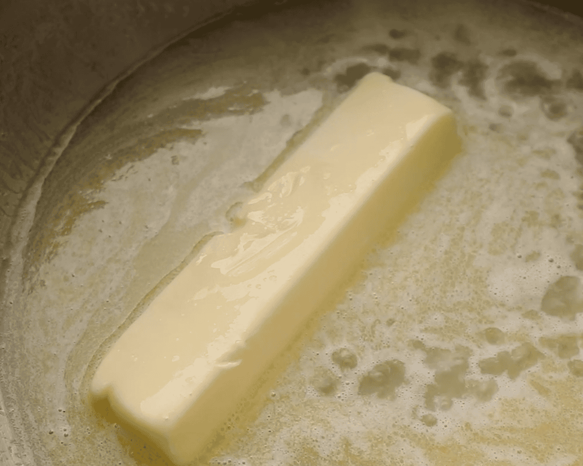 Melting butter to make the lemon curd.