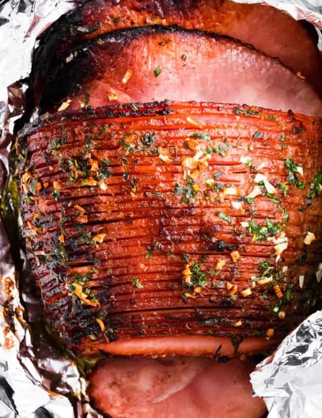 air fryer ham with garlic herb butter