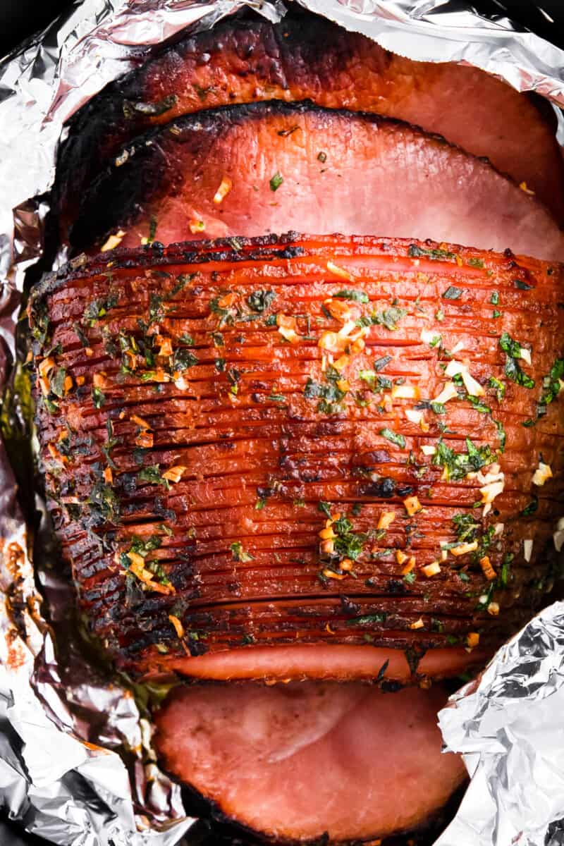 air fryer ham with garlic herb butter