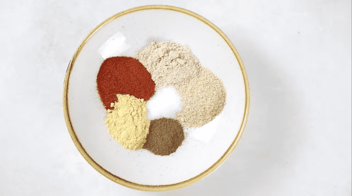 seasonings in a white bowl.