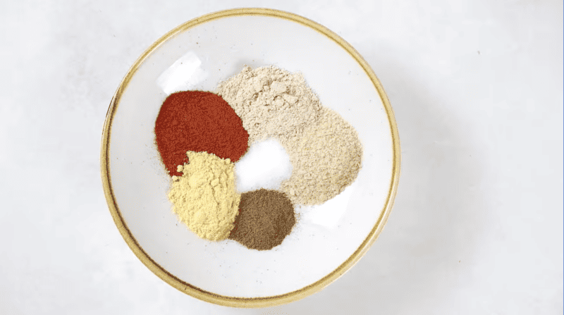 seasonings in a white bowl.