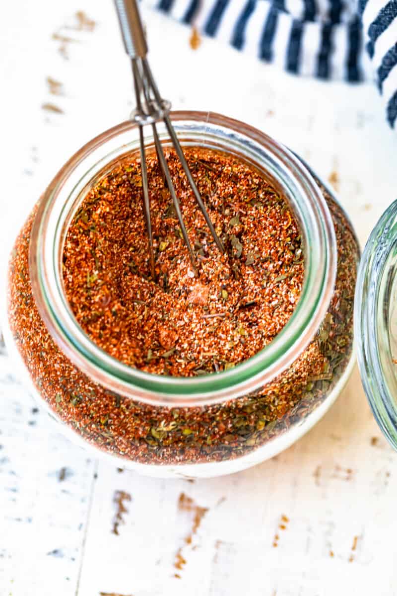 overhead jar of homemade creole seasoning