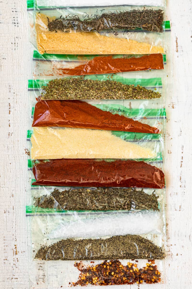 bags of spices to make creole seasoning