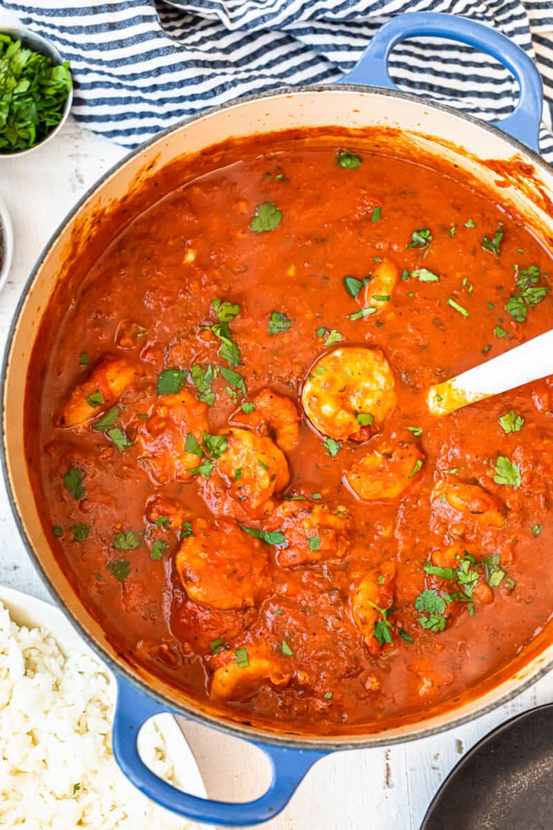 dutch oven filled with creole shrimp