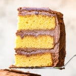 featured yellow cake with milk chocolate buttercream