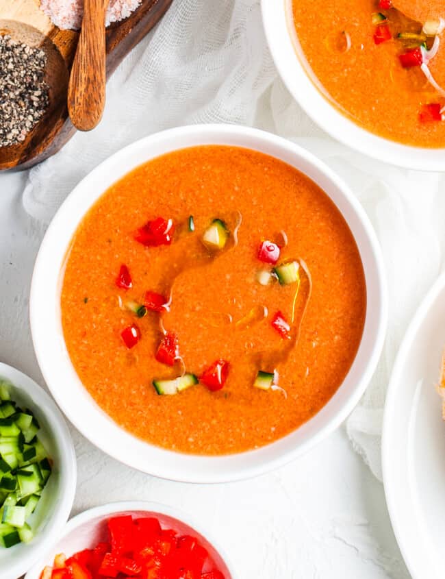 gazpacho in white bowl