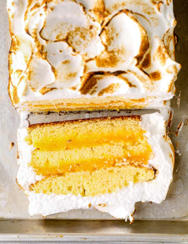 overhead lemon meringue cake