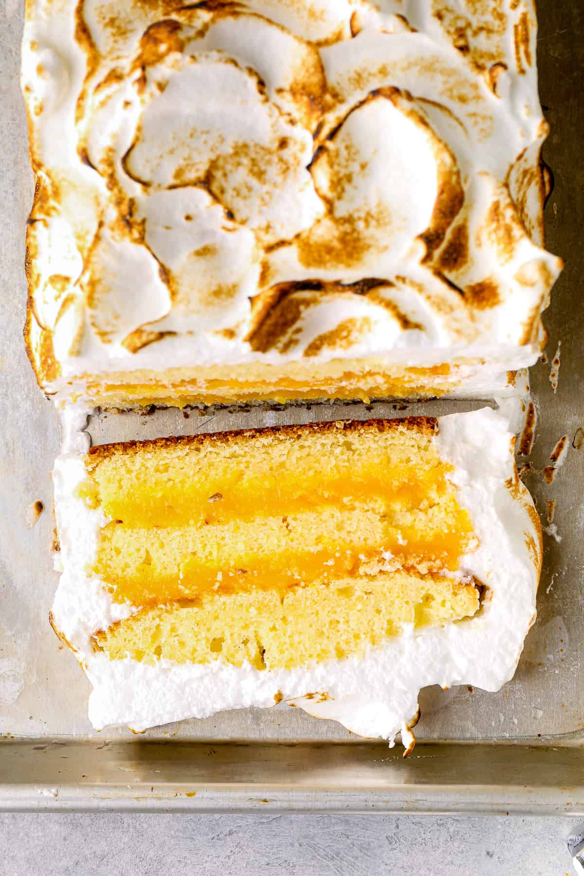 overhead lemon meringue cake