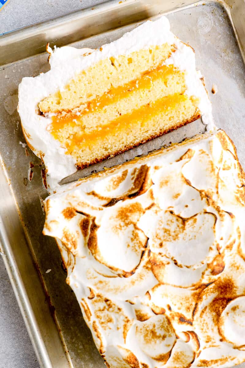 overhead lemon meringue cake