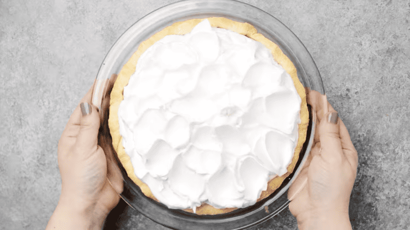 lemon pie topped with meringue.