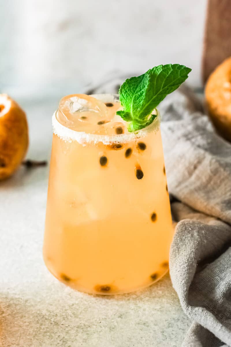 passionfruit margarita with salt rim and fresh mint