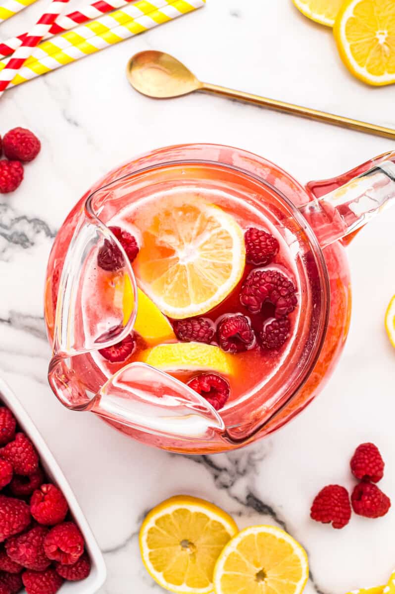 pitcher of raspberry lemonade