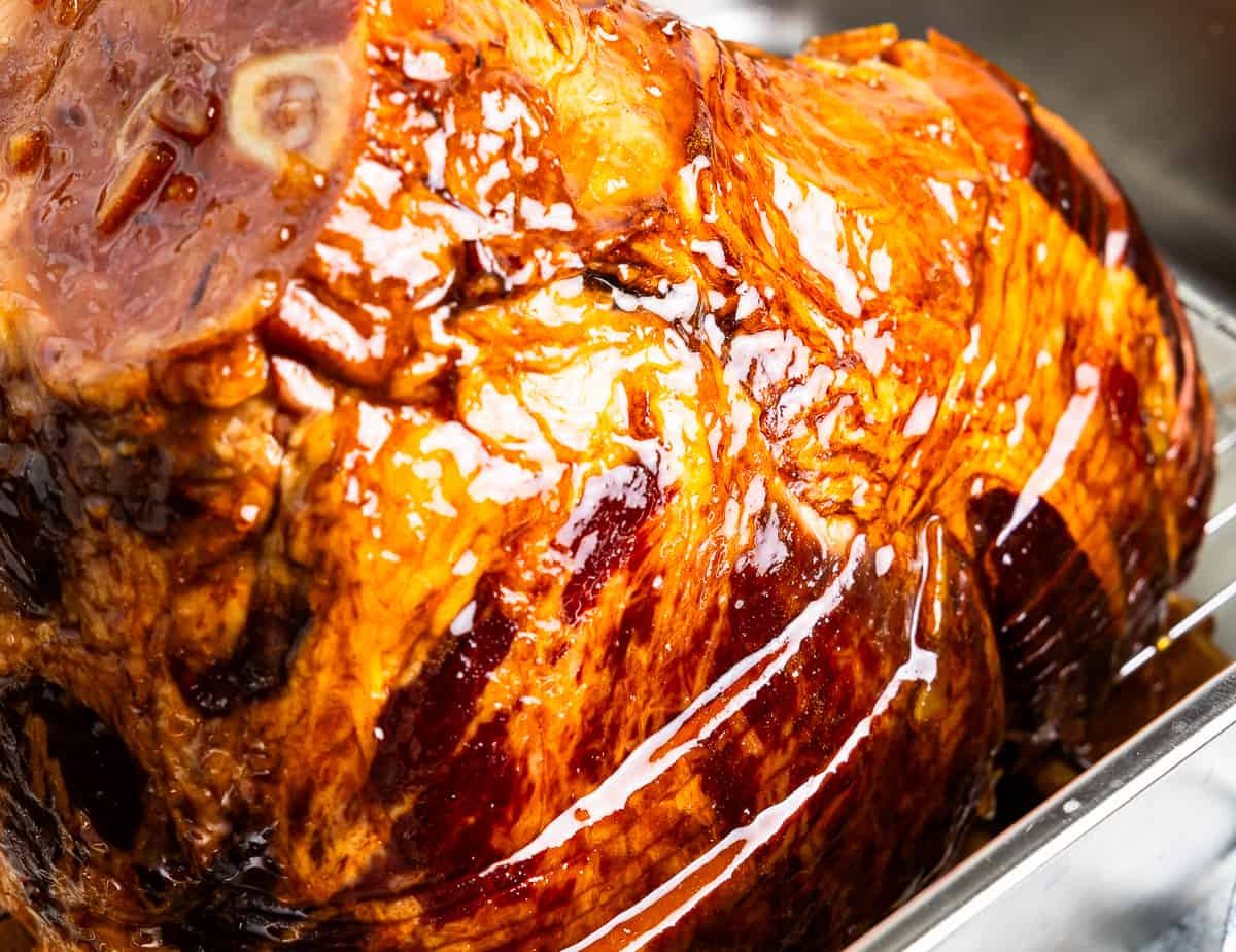 Glaze poured over the ham.