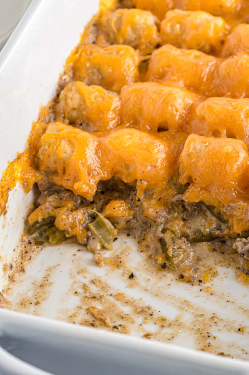 casserole dish with tater tot casserole