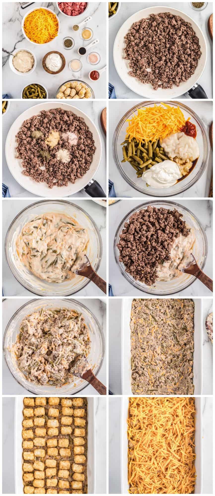 step by step photos for how to make tater tot casserole