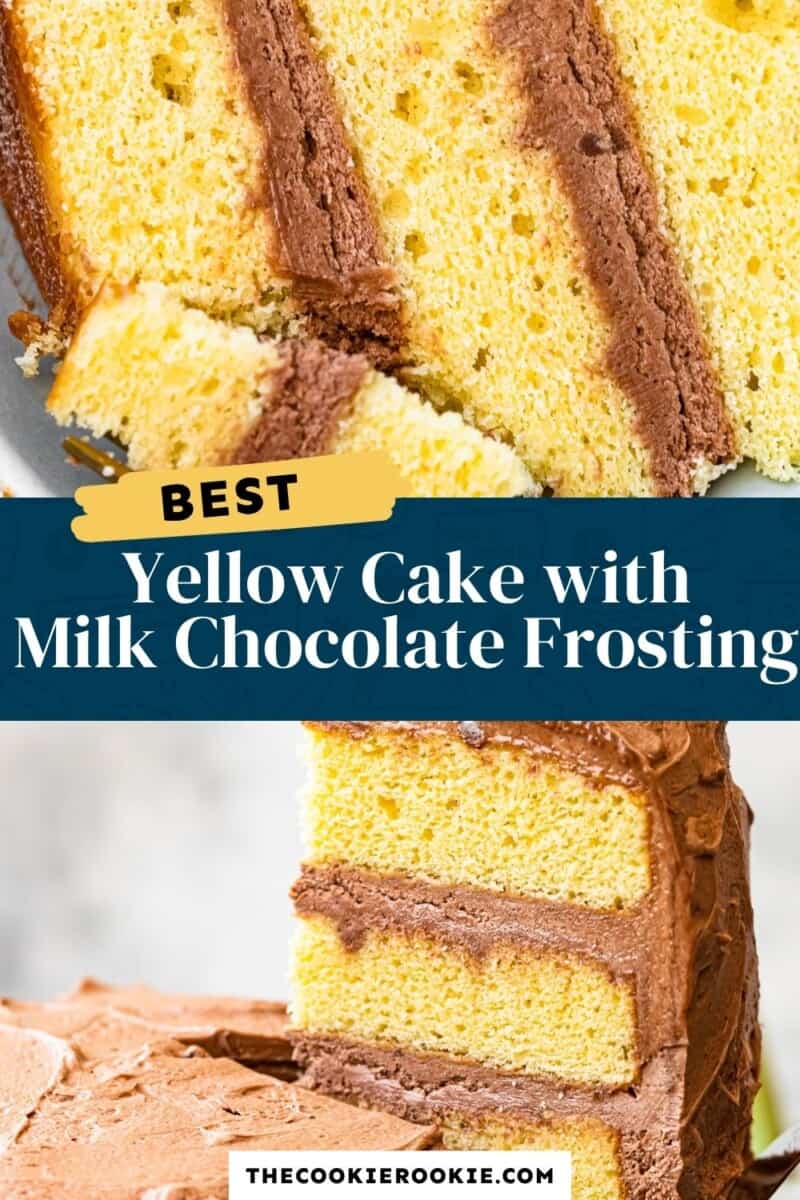 yellow cake with milk chocolate buttercream pinterest collage