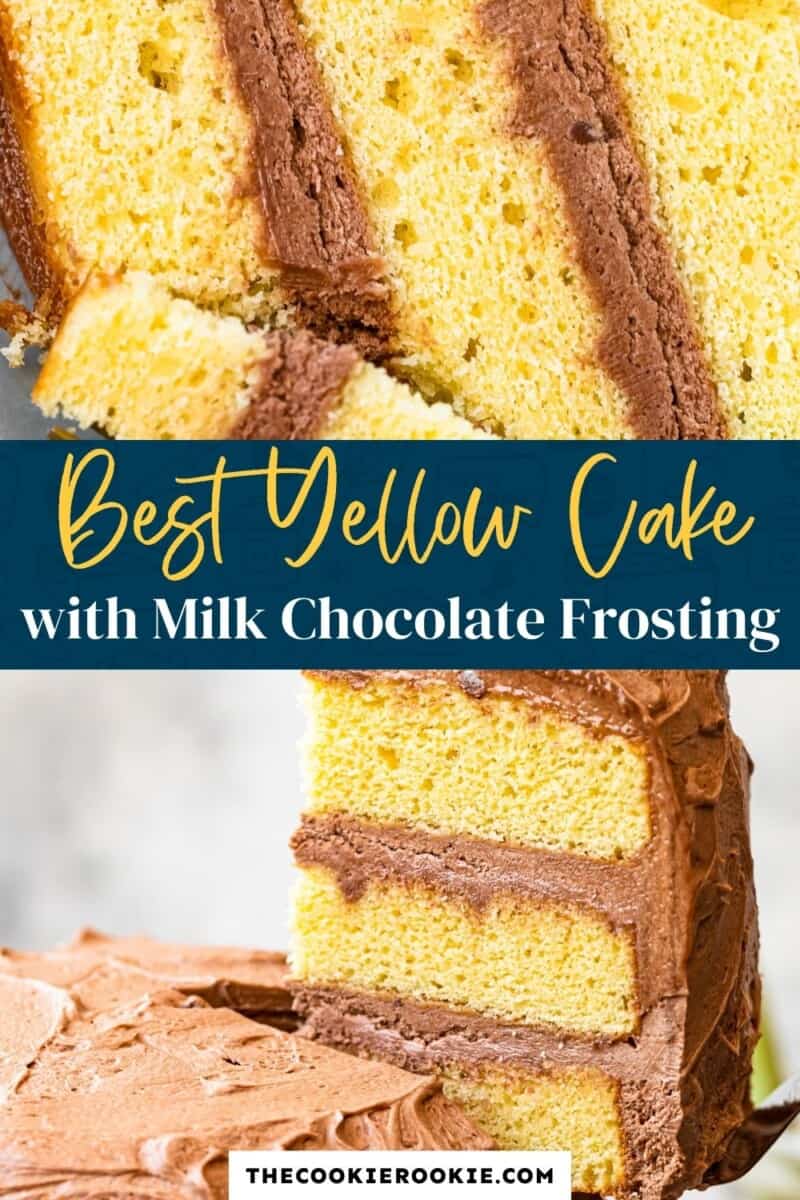 yellow cake with milk chocolate buttercream pinterest collage