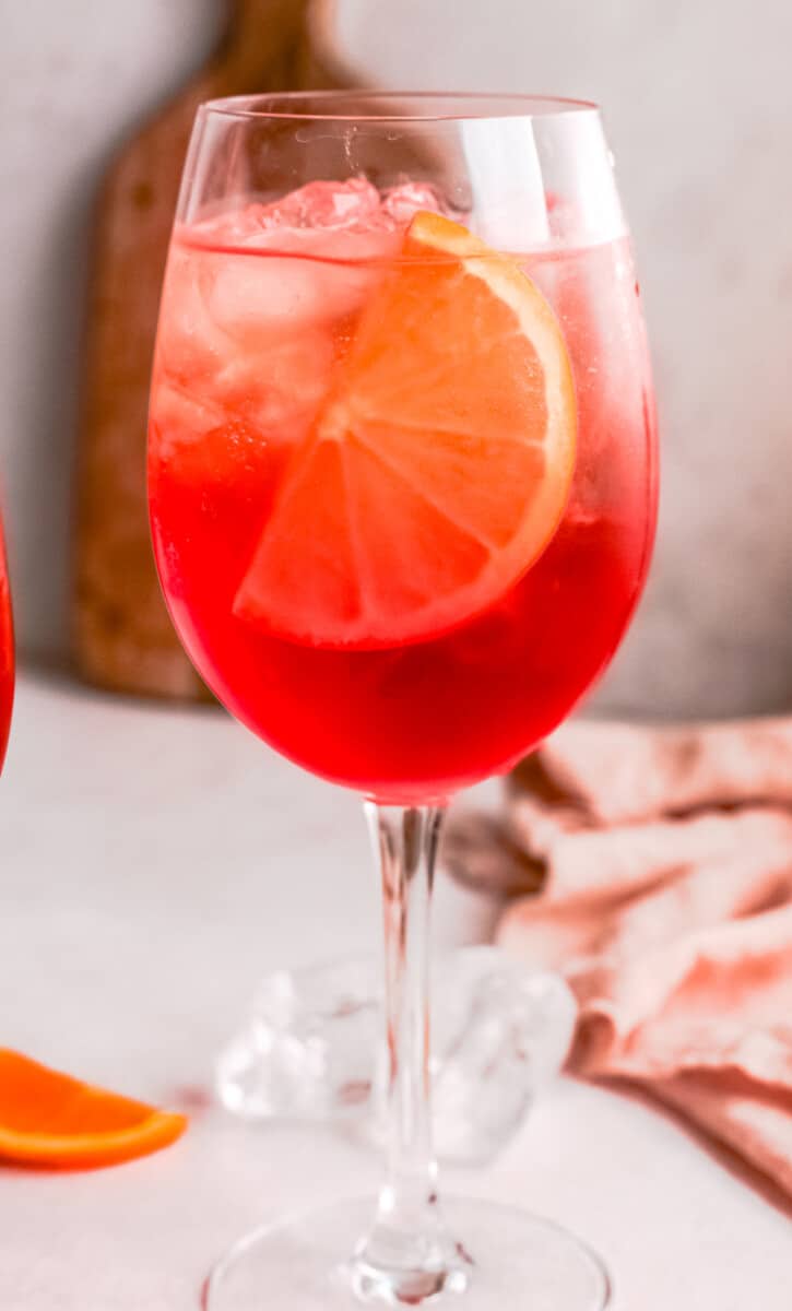 up close up close aperol spritz with orange slice