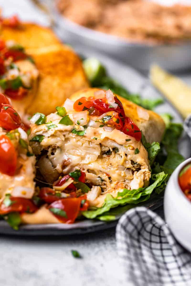 chicken chimichanga cut in half