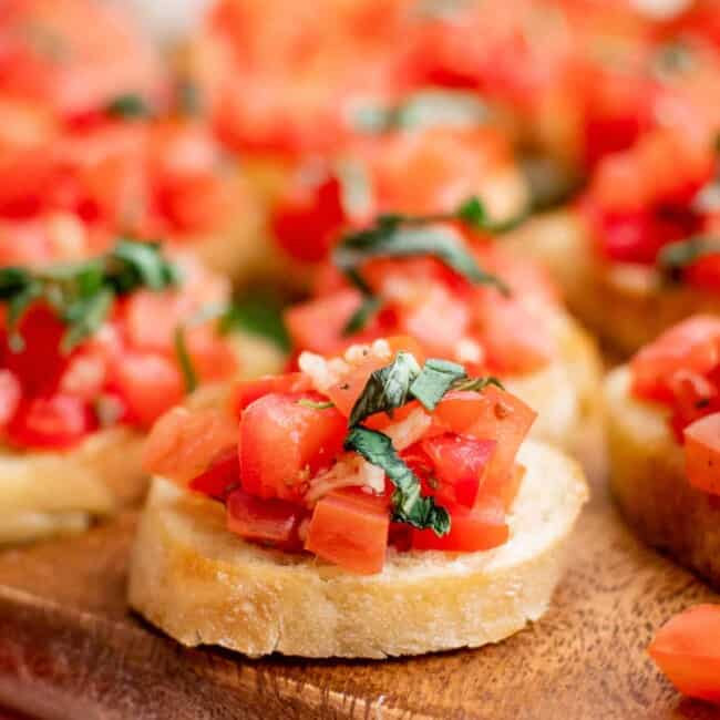 up close bruschetta with tomatoes and basil