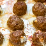 cheesy baked turkey meatballs on sheet pan