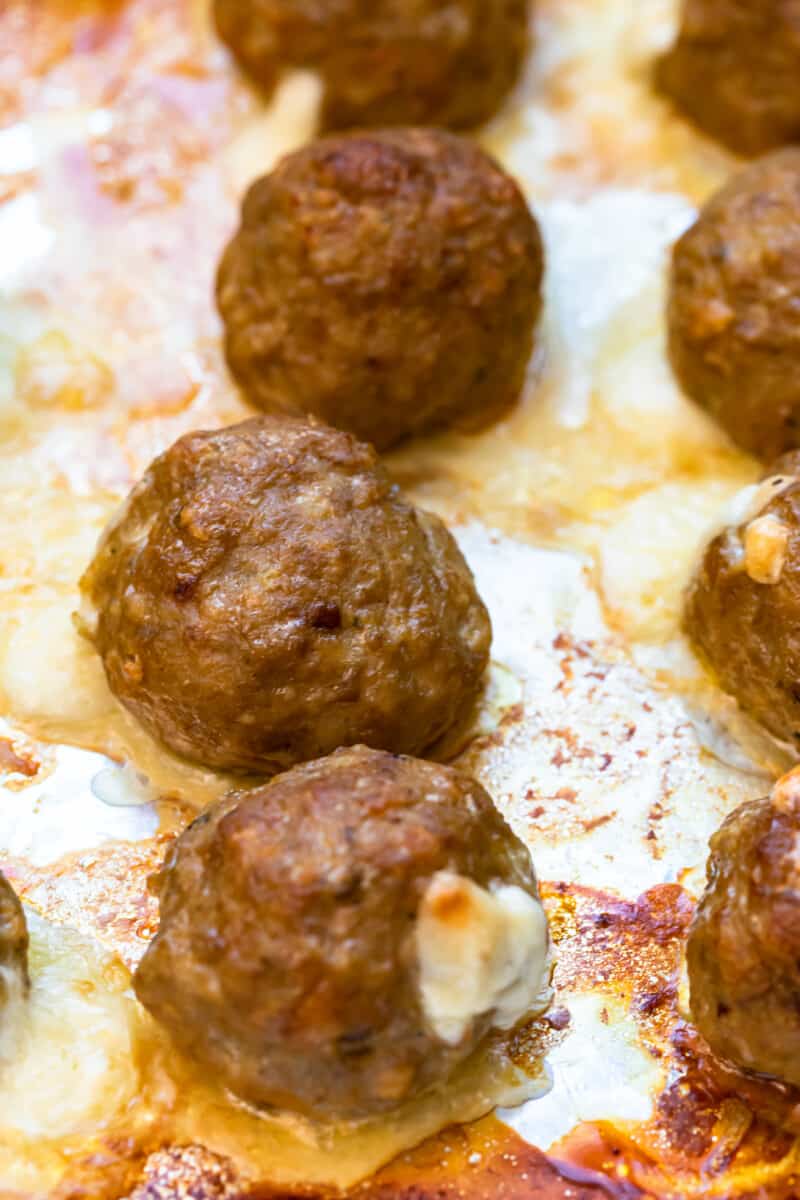 cheesy baked turkey meatballs on sheet pan
