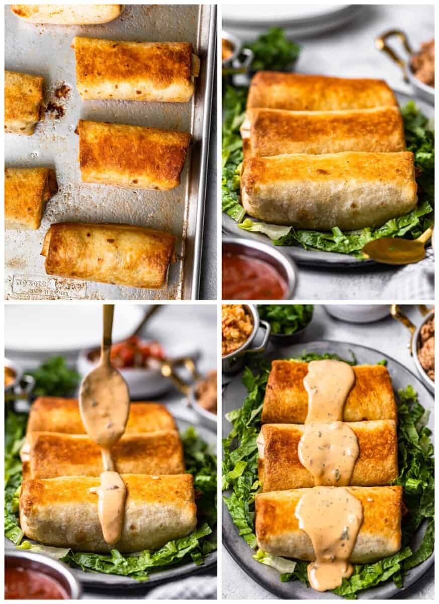 step by step photos for how to make baked chicken chimichangas