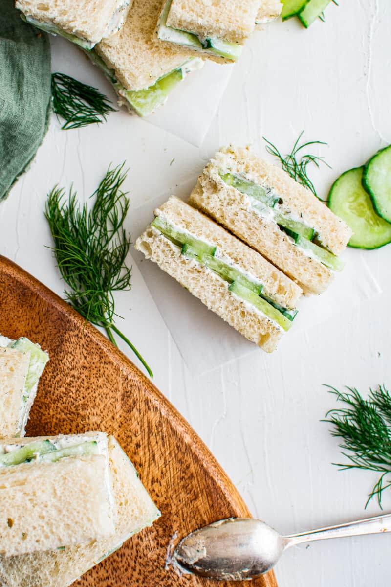 table with cucumber sandwiches