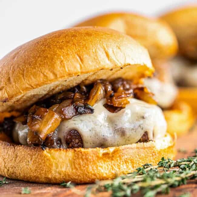 featured caramelized onion swiss burgers