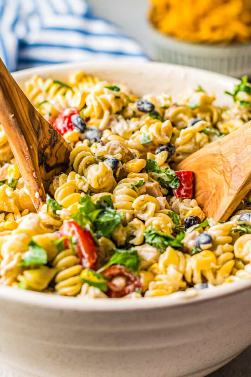 ranch chicken pasta salad in large bowl