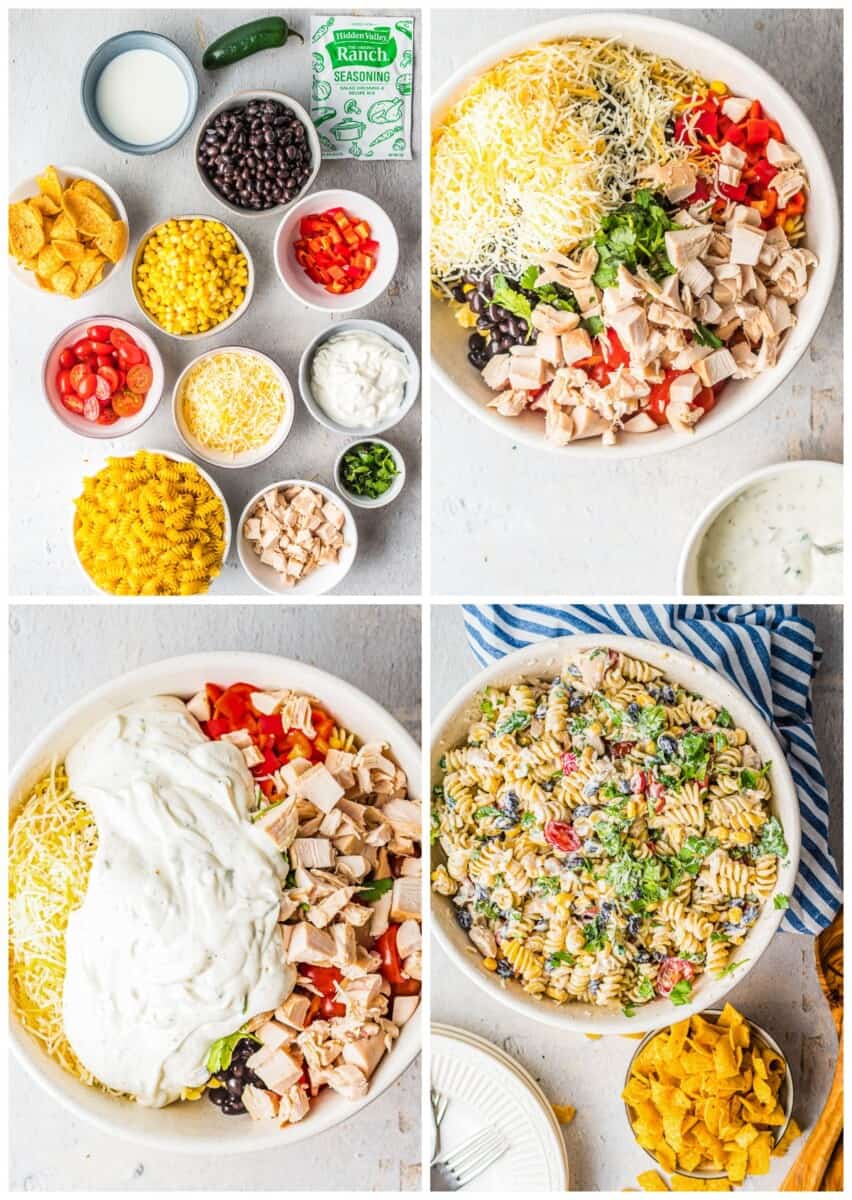 step by step photos for how to make chicken ranch pasta salad