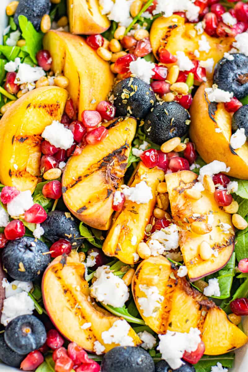 up close image of grilled peach salad