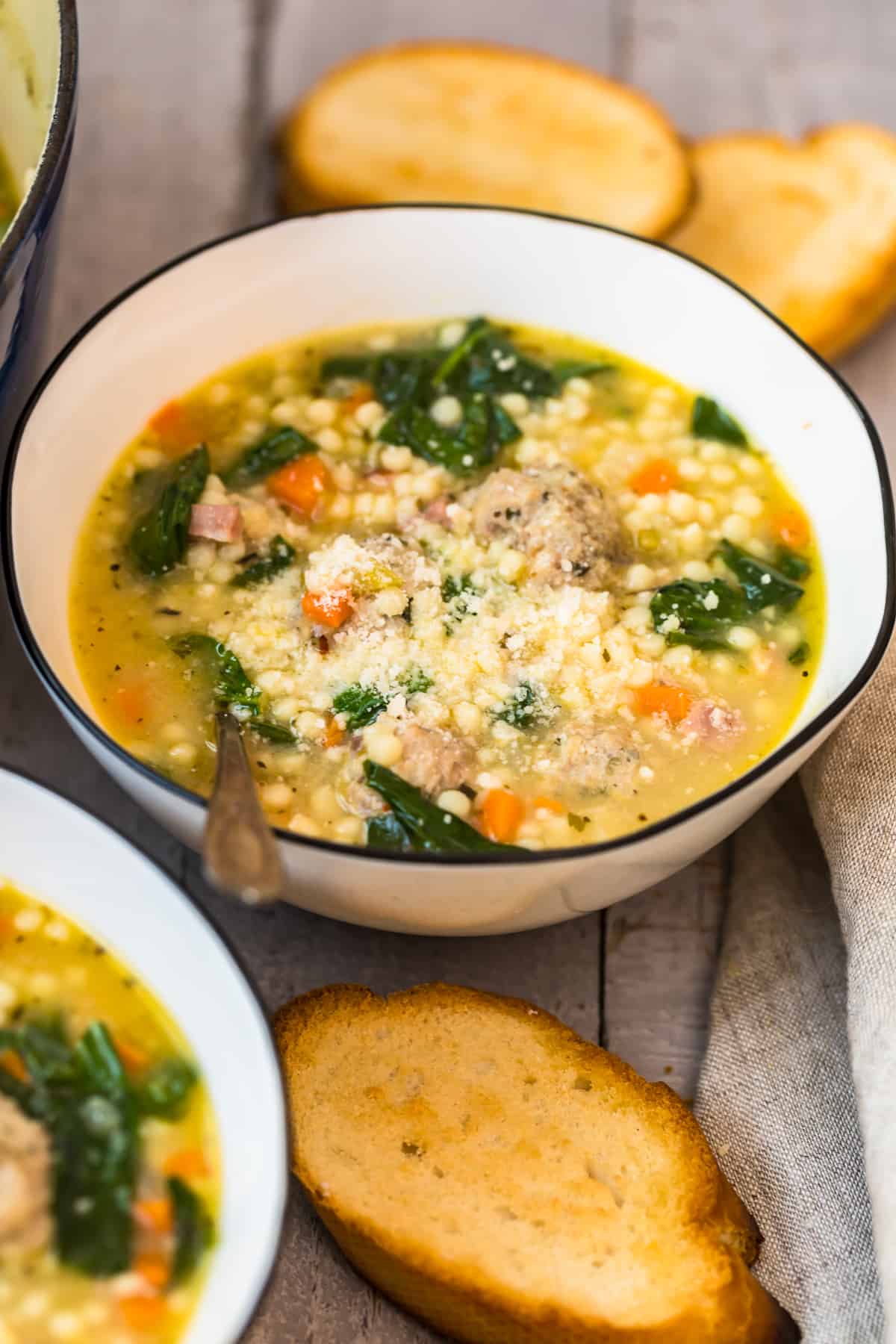 white bowl of Italian wedding soup