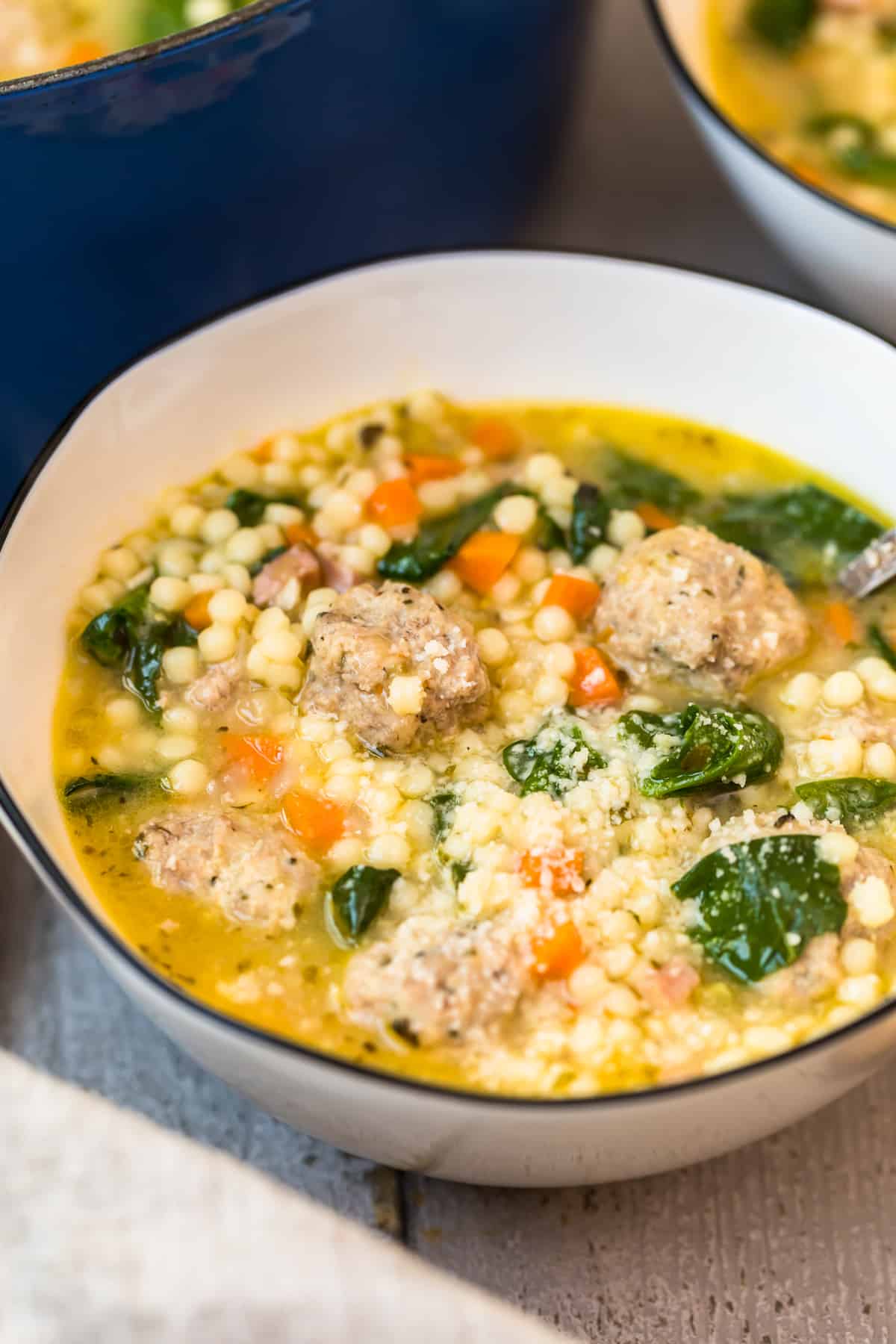 white bowl of Italian wedding soup