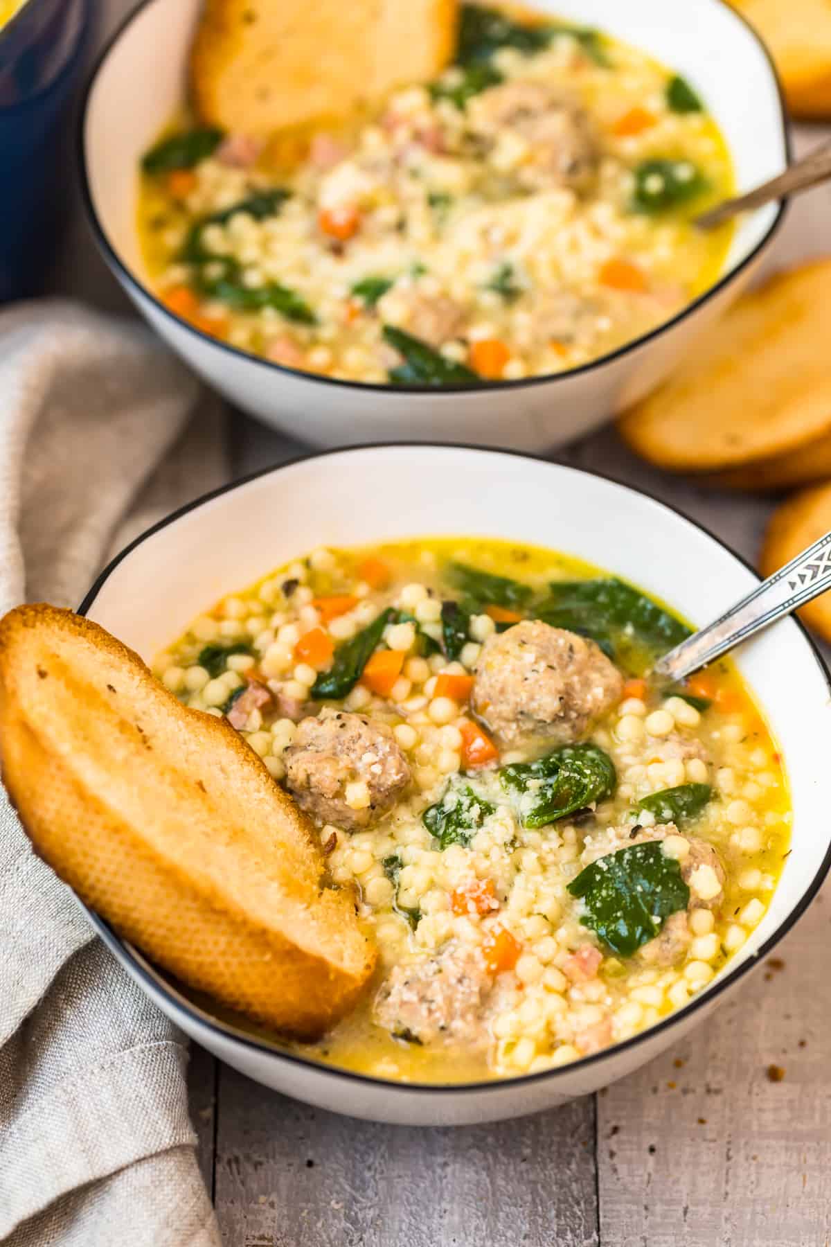 white bowl of Italian wedding soup