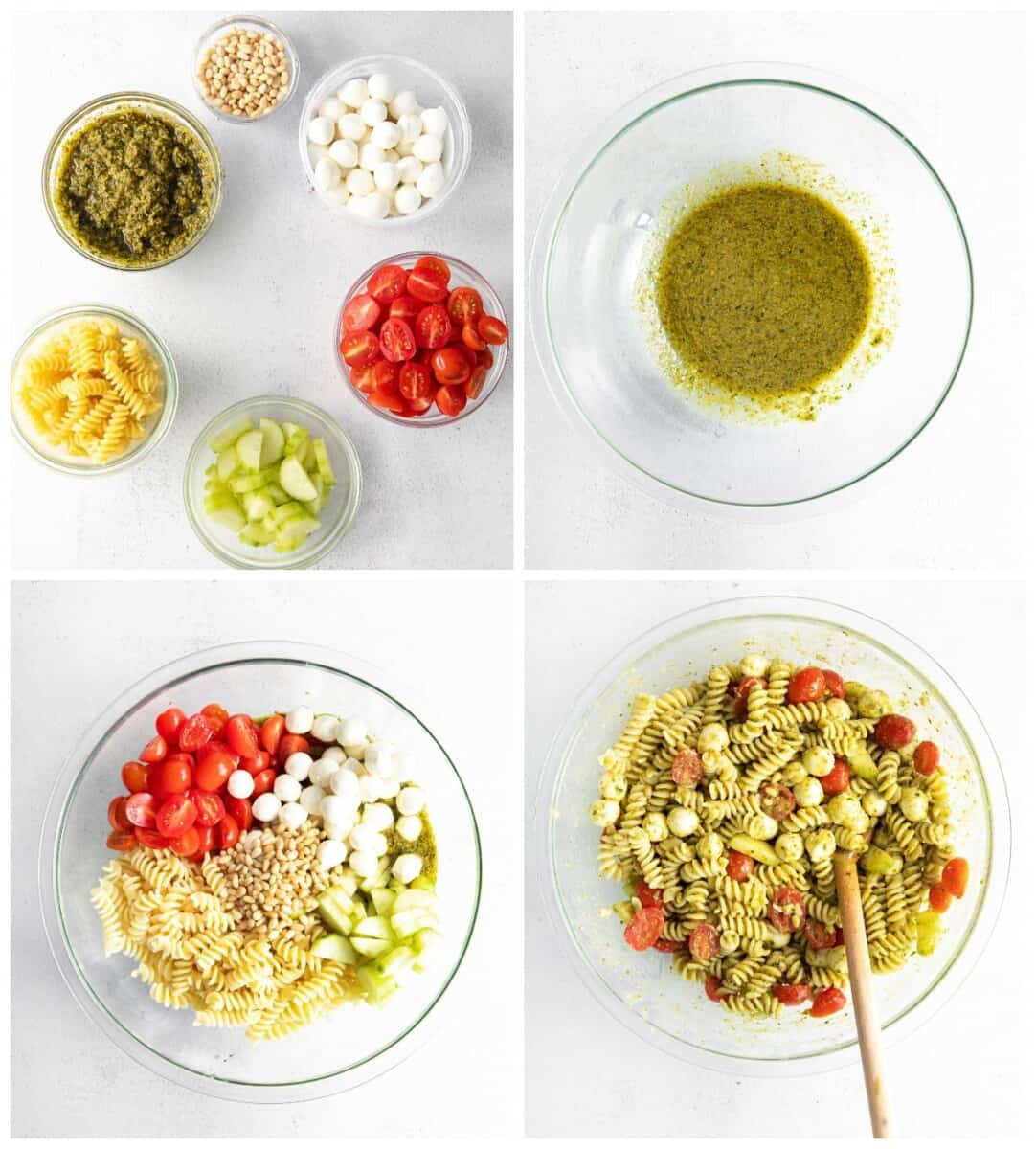 step by step photos for how to make pesto pasta salad