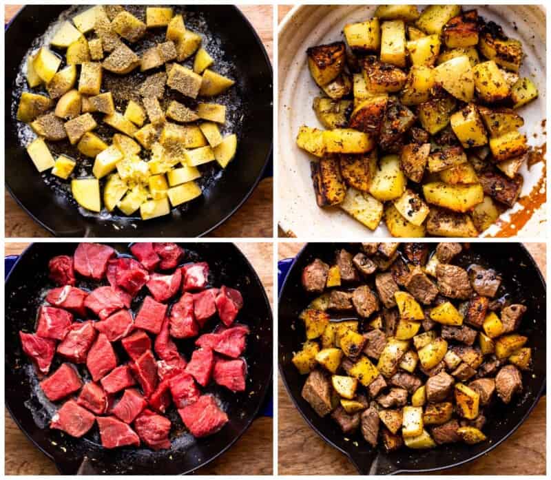 step by step photos for how to make steak and potatoes