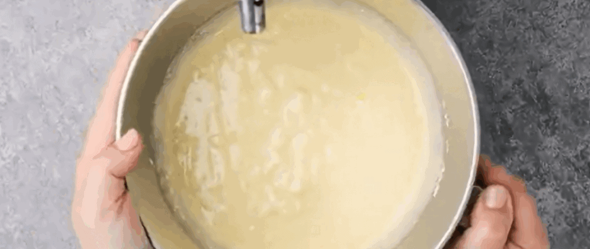 Preparing the cake mix. 