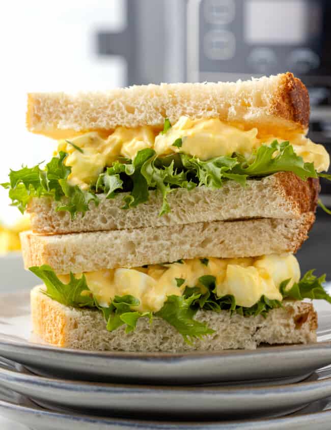 air fryer egg salad sandwiches stacked