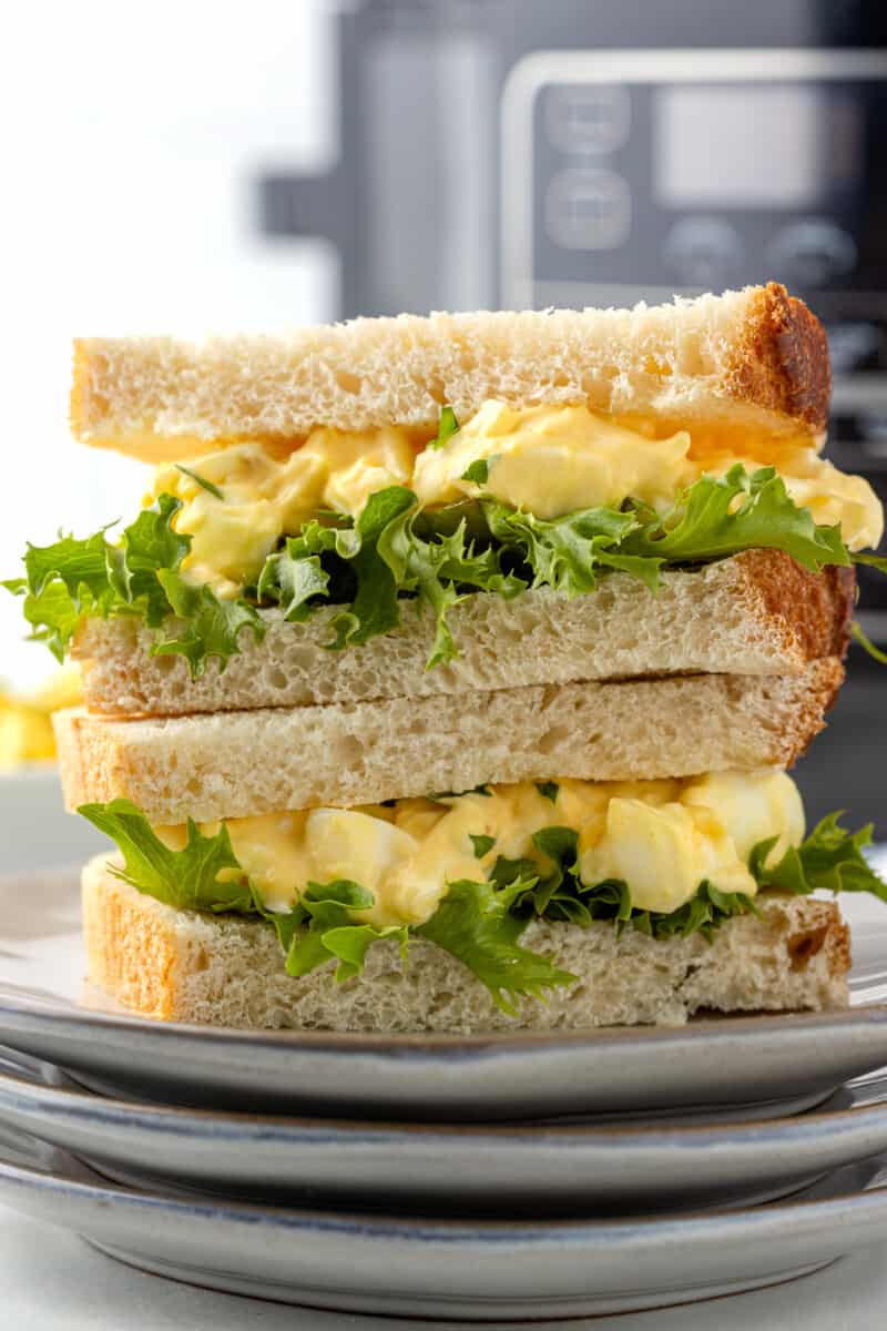 air fryer egg salad sandwiches stacked