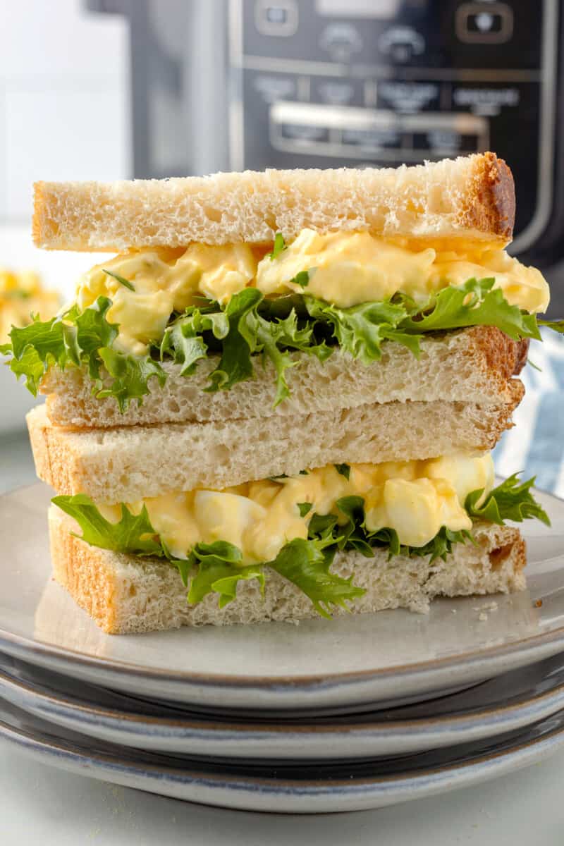 air fryer egg salad sandwiches stacked