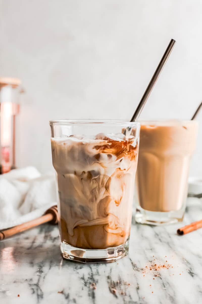 iced espresso with a metal straw