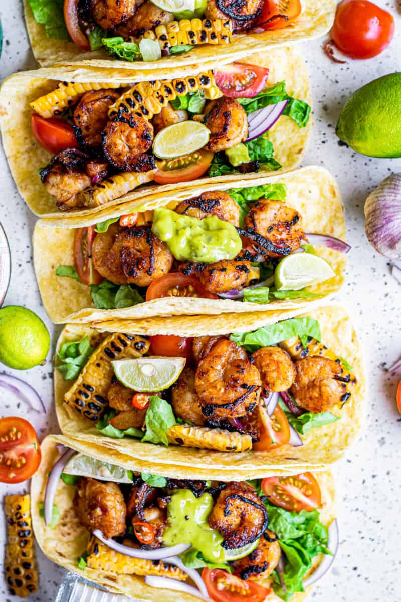 shrimp fajitas in flour tortillas