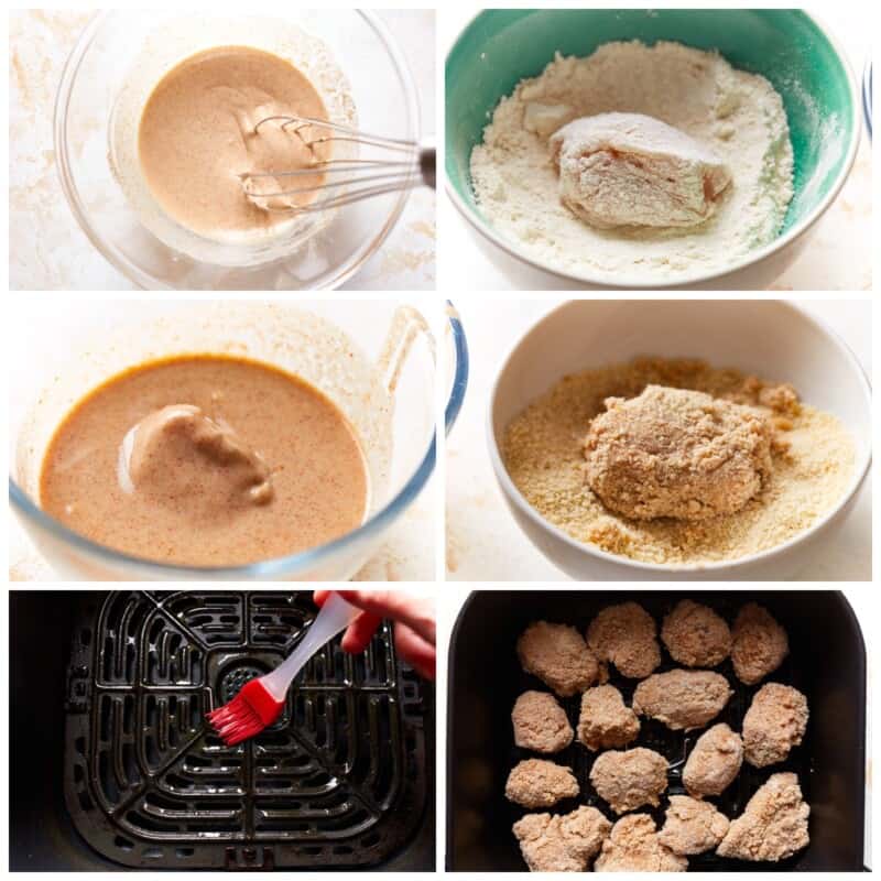 step by step photos for how to make air fryer chicken nuggets.