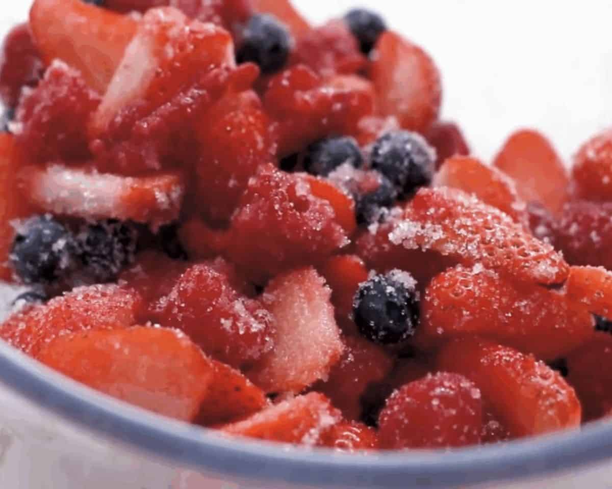 Fruit covered in sugar.