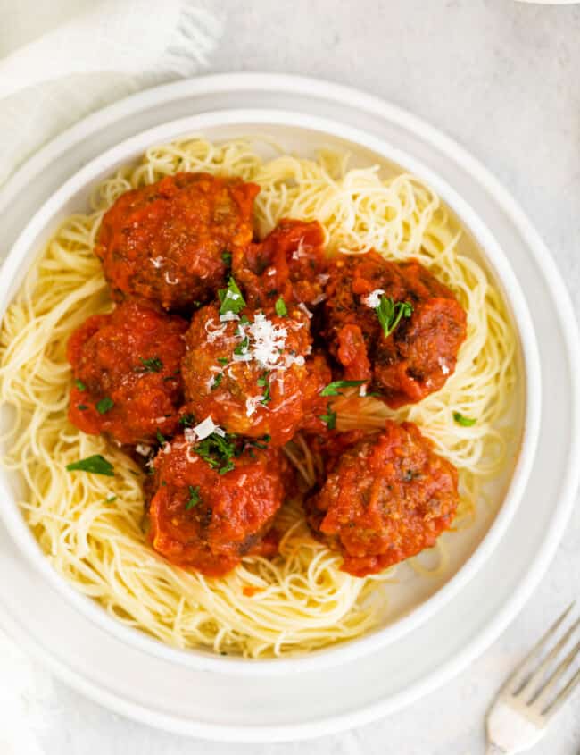 air fryer meatballs over pasta