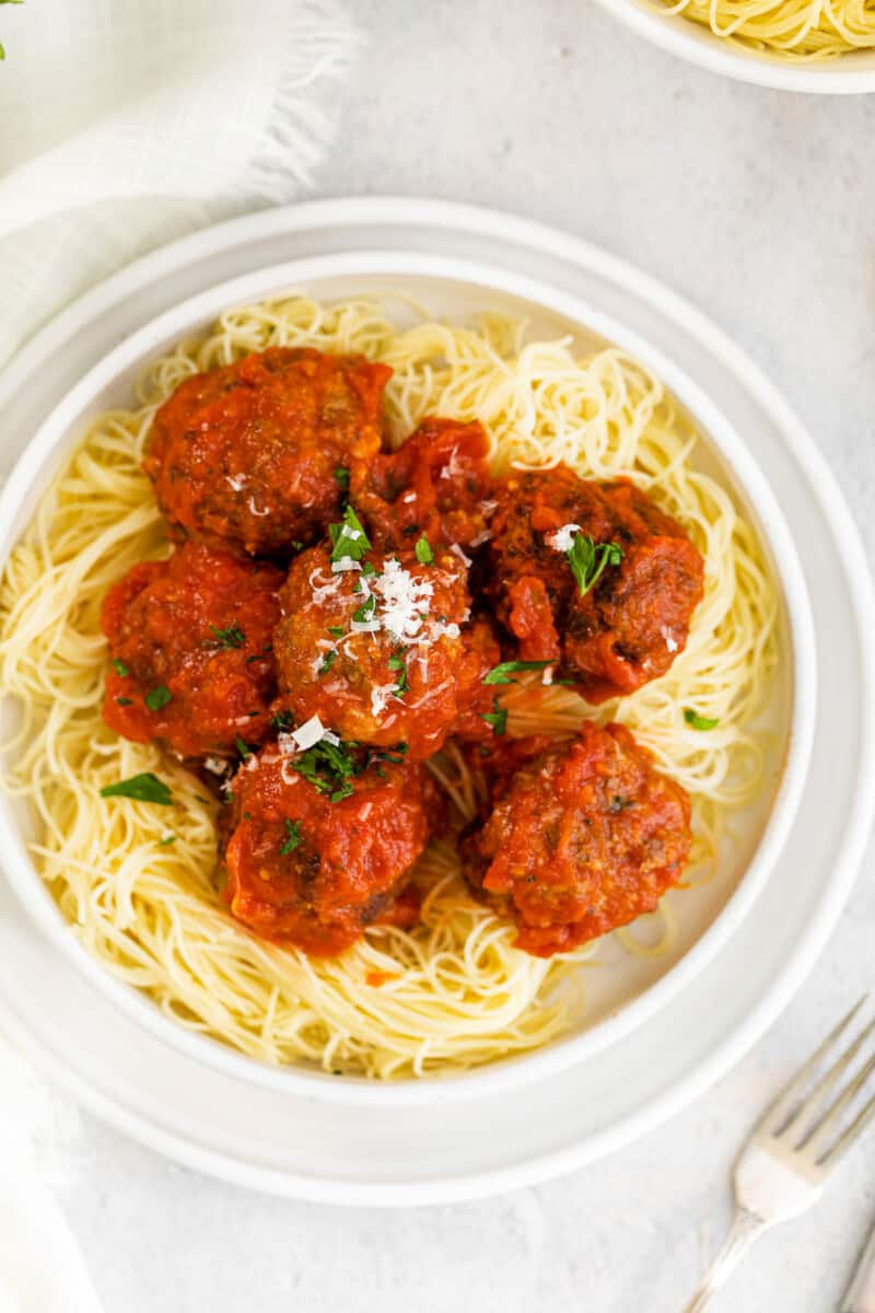 air fryer meatballs over pasta