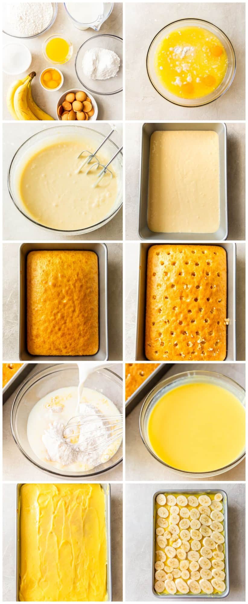step by step photos for how to make banana pudding poke cake
