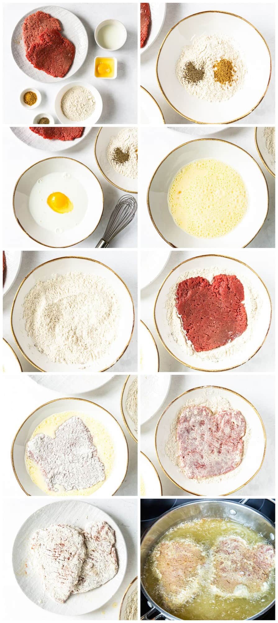 step by step photos for how to make chicken fried steak with gravy