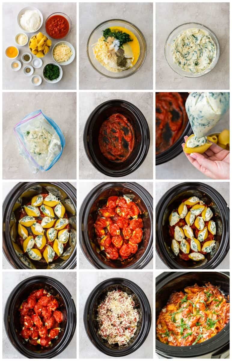 step by step photos for how to make crockpot stuffed shells